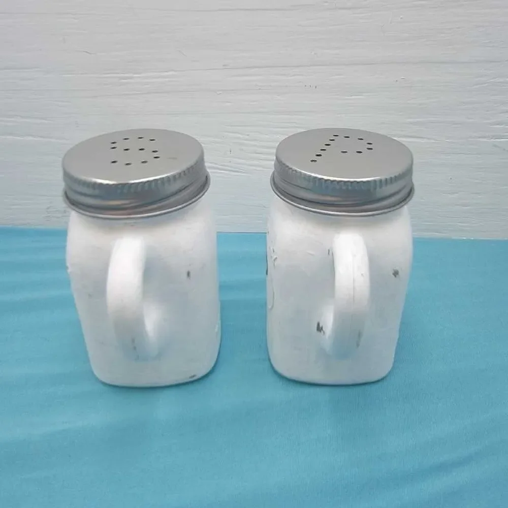 Mason Jar Salt Pepper Shakers S P White Glass Handle Rustic Farmhouse